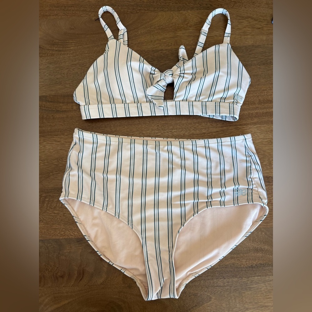 Albion Striped Swimwear Top in Off White and Blue
